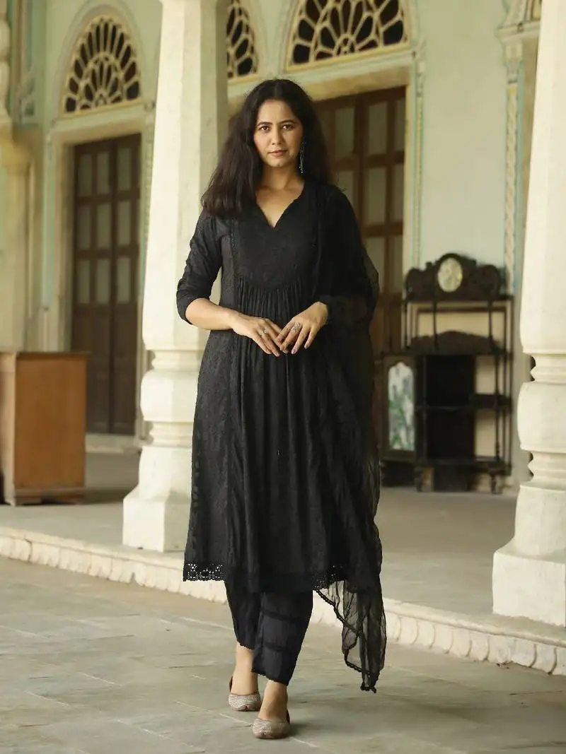 Black dobby cotton suit set