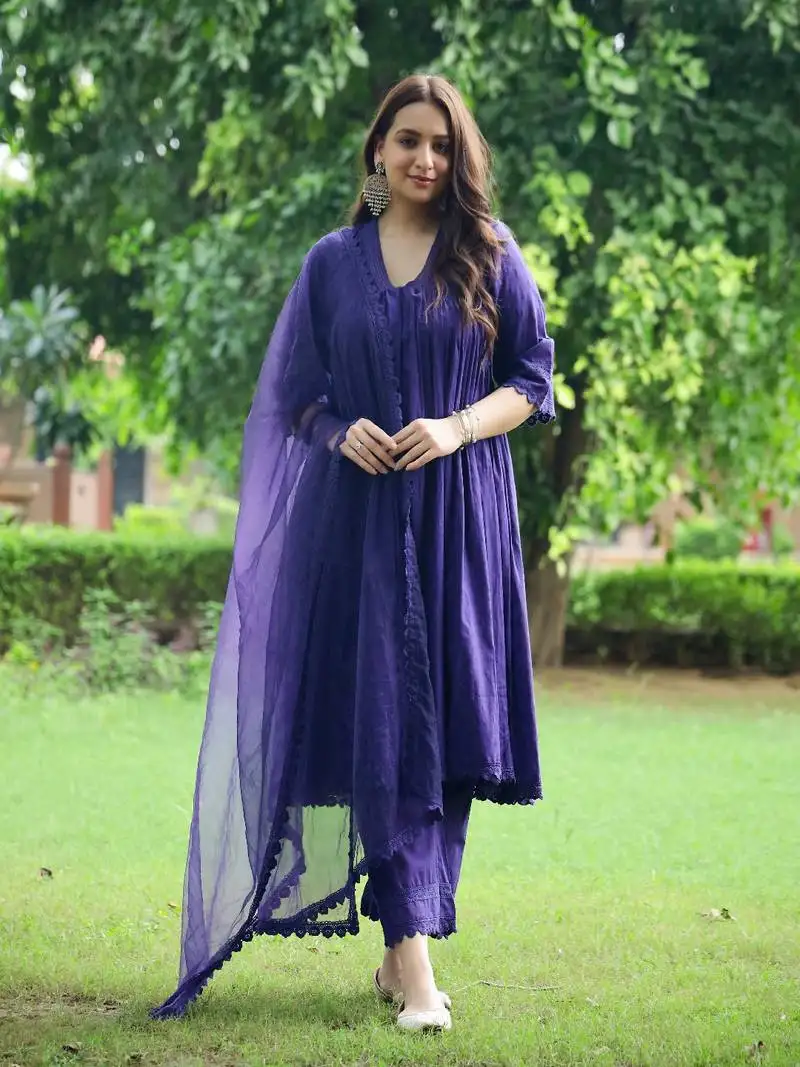 Violet lace dobby cotton suit set