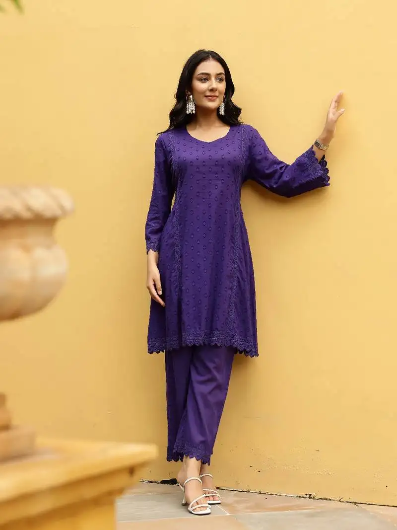 Violet lace dobby cotton co-ord set