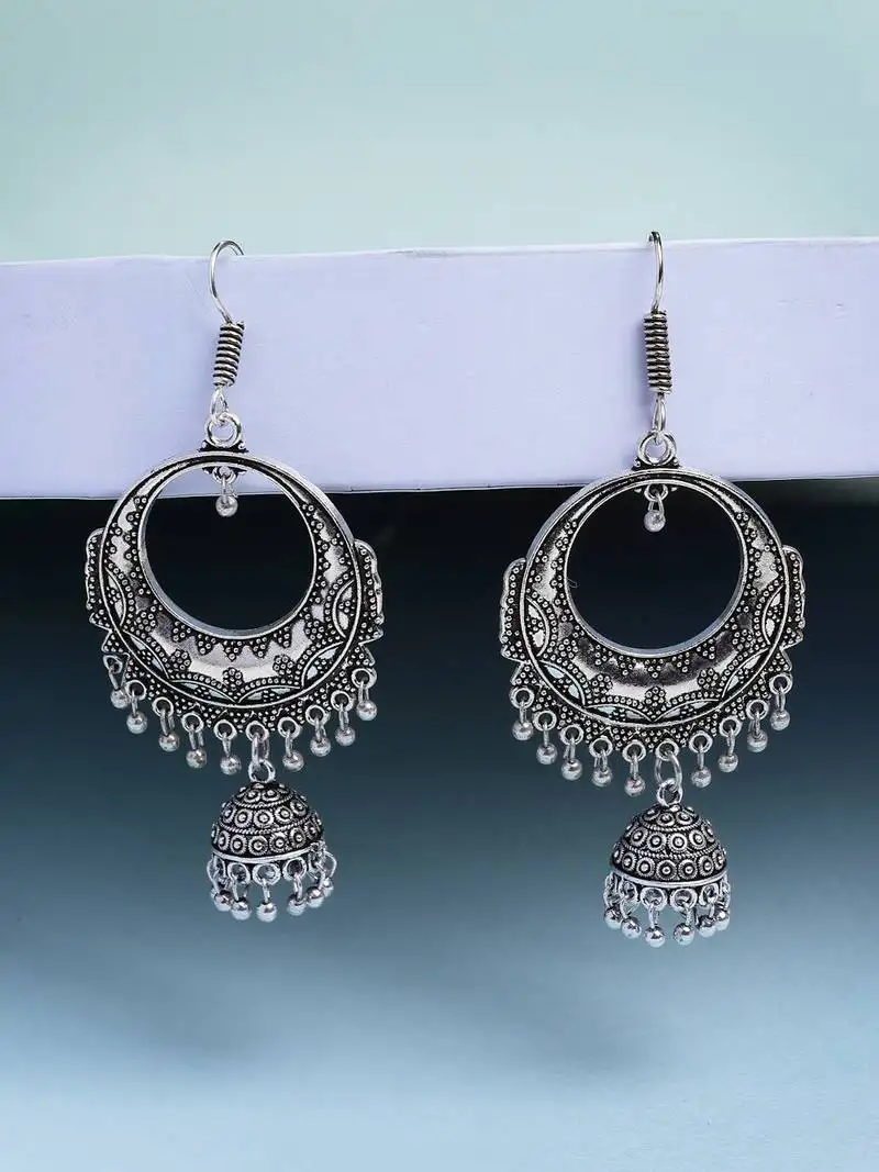 women's unique silver plated german silver jhumka earrings