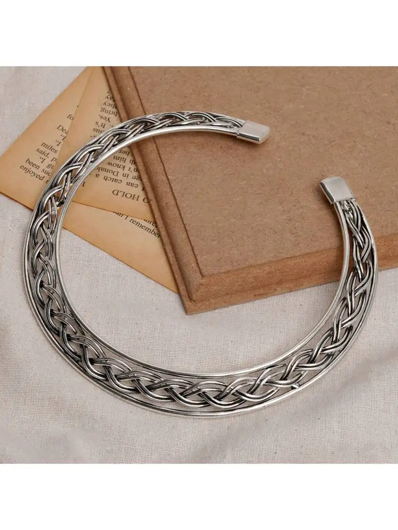 women's silver-plated oxidized statement choker necklace