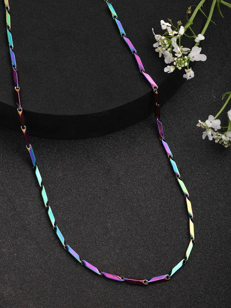 men multicolor rhodium-plated stainless steel chain