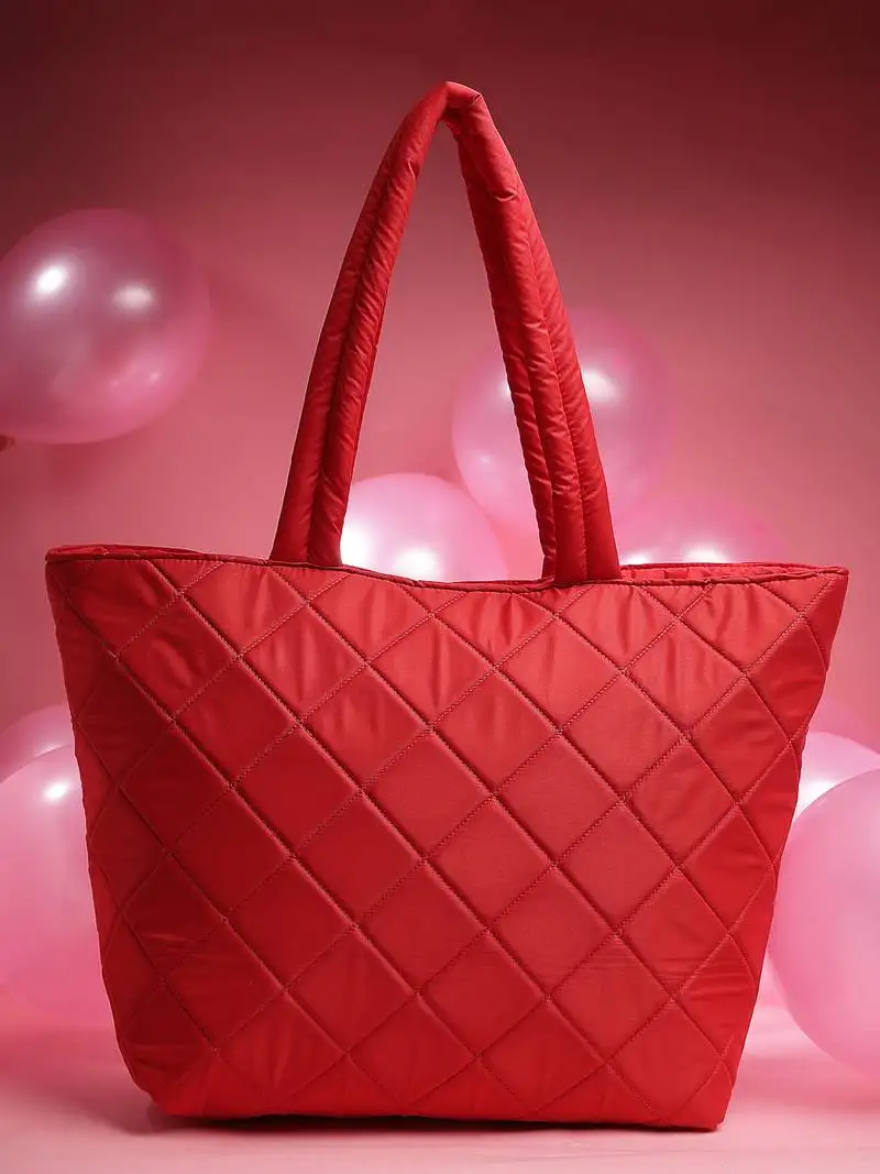 Uno valentine red polyester diamond quilted handheld bag