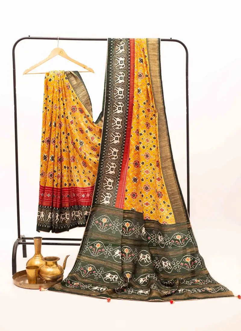 Yellow art silk patola saree
