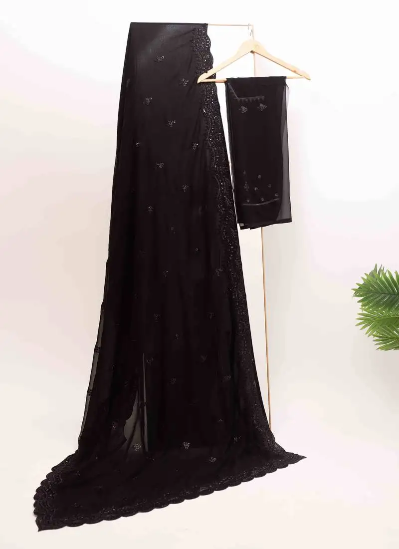Balck georgette sequins embroidered saree