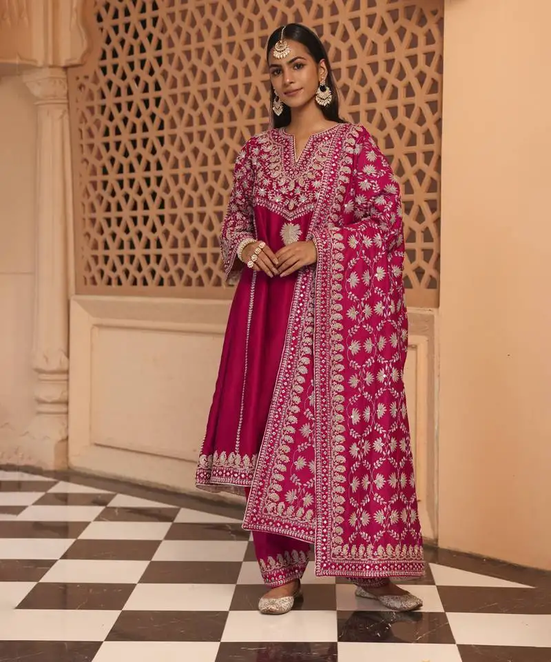 Hotpink aiman - short knee length chauga with salwar and odhni