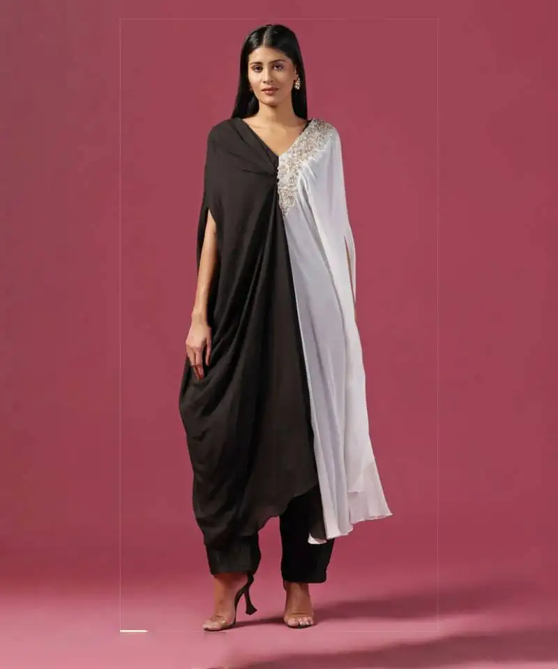 Black and white kaftan set with pants