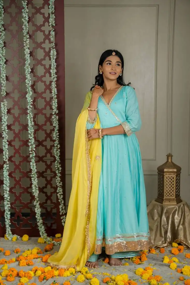 Alina anarkali set with embroidered dupatta and sharara (set of 3)