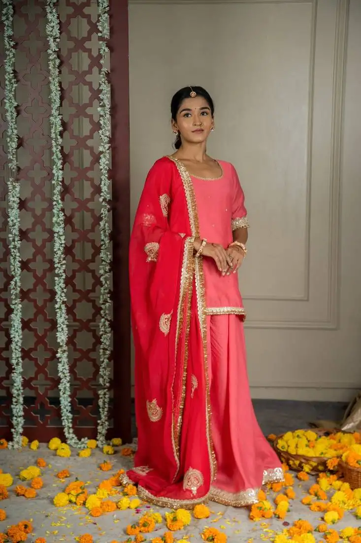 Gulabo sharara set with embroidered dupatta (set of 3)