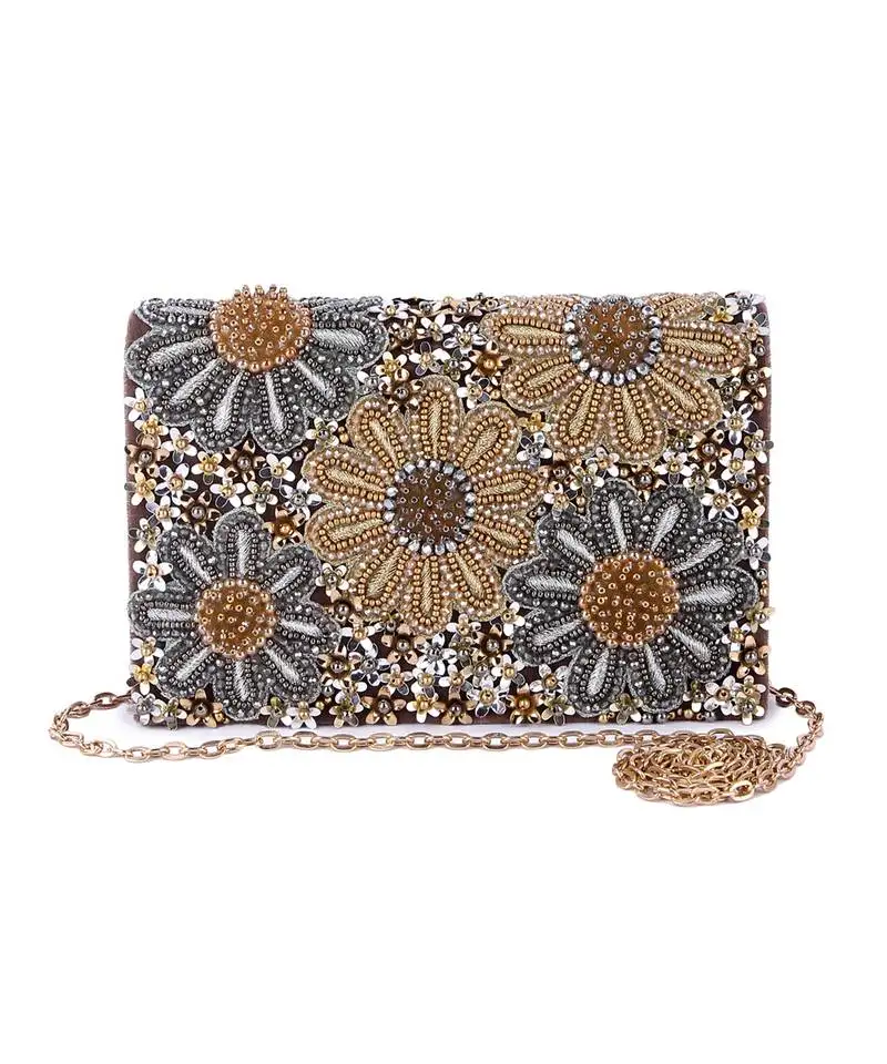 Black velvet hand embroidered clutch bag