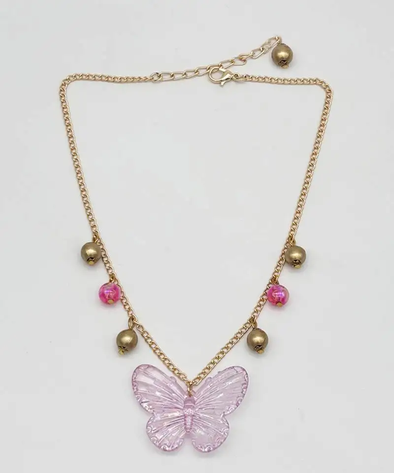 Butterfly pendant necklace- pink, gold