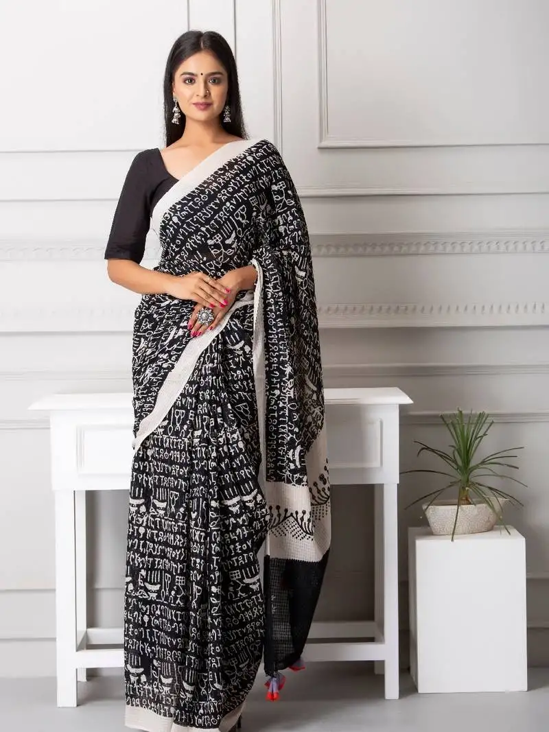 Ava handblock printed moonga cotton saree