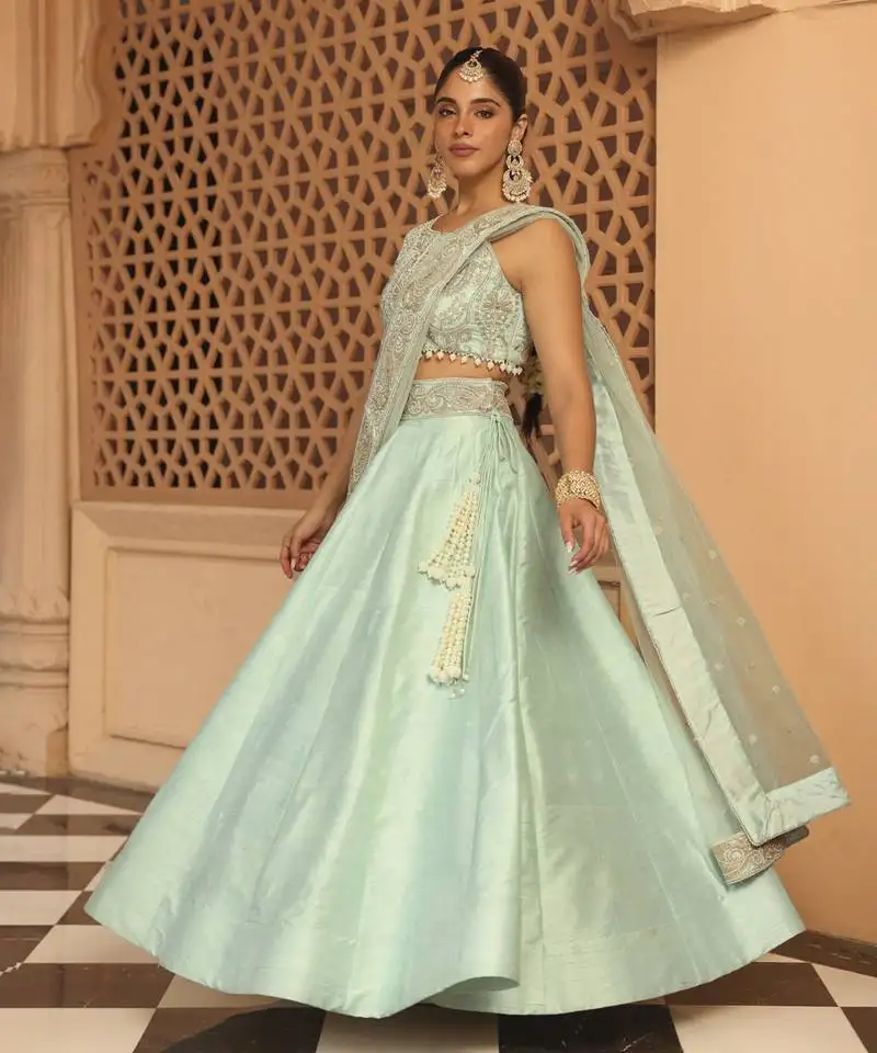 Afsa - misty green lehenga with blouse and dupatta
