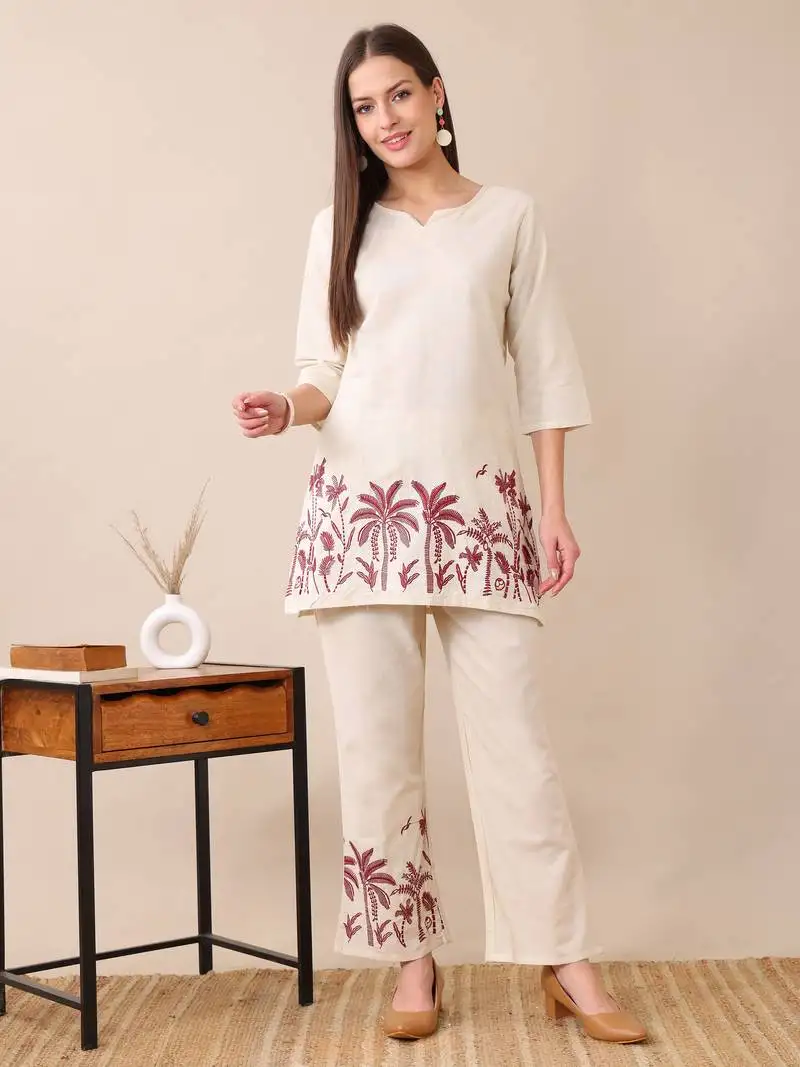 Anushil women's printed co-ord set | stylish cotton blend kurta & palazzo set | stitched