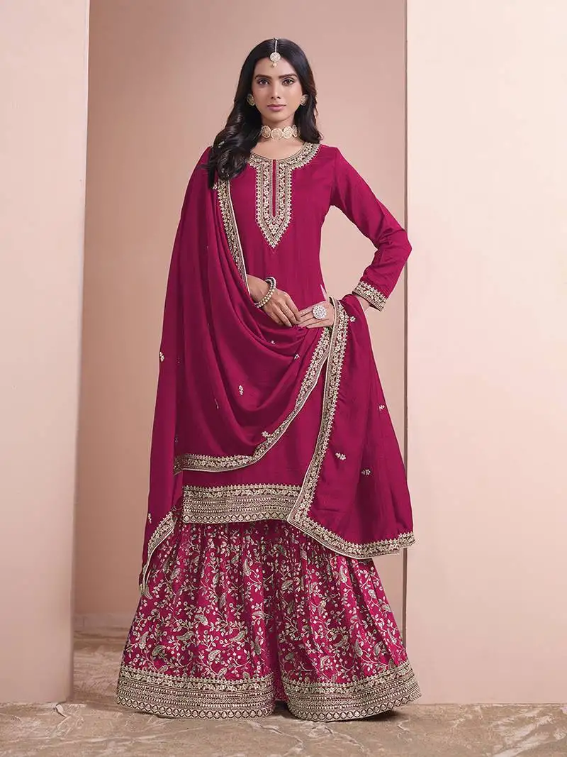 Art silk rani pink embroidered designer salwar kameez semi stitched