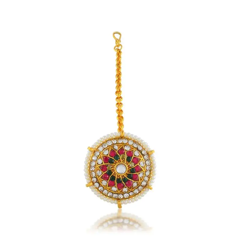 Brass gold pearl bindi borla mang teeka