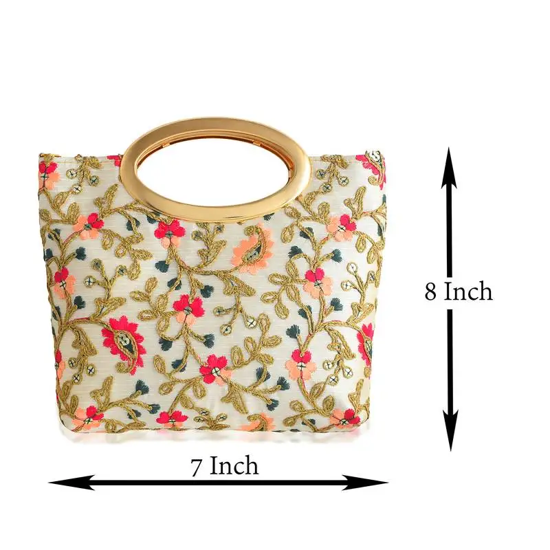 Beige handmade embroidery clutch small handbag