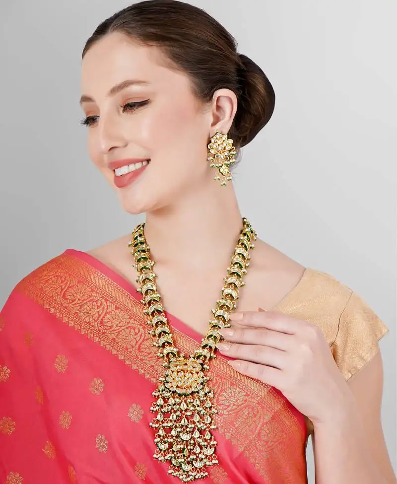 Royal kundan polki meenakari tassle necklace set
