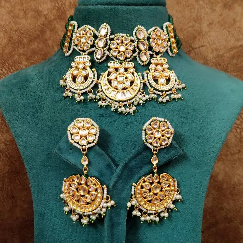Emerald kundan meenakari semi precious choker set
