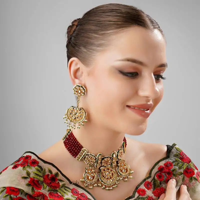 Ruby kundan meenakari semi precious choker set