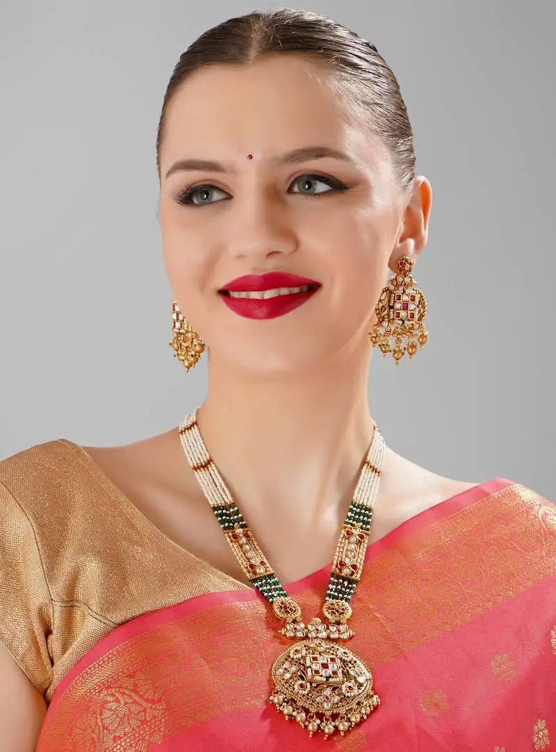 Royal multicolour kundan polki long set