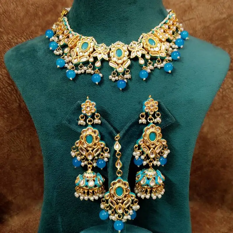 Turquoise kundan meenakari wedding necklace set