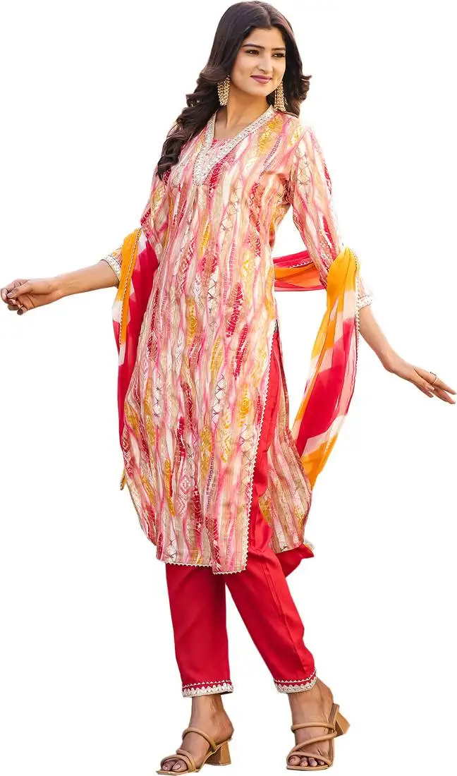 Women's viscose rayon shibori printed kurta & pant with dupatta stitched