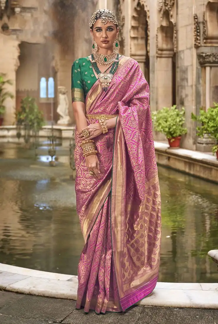 Banarasi silk blend jacquard work saree in pink