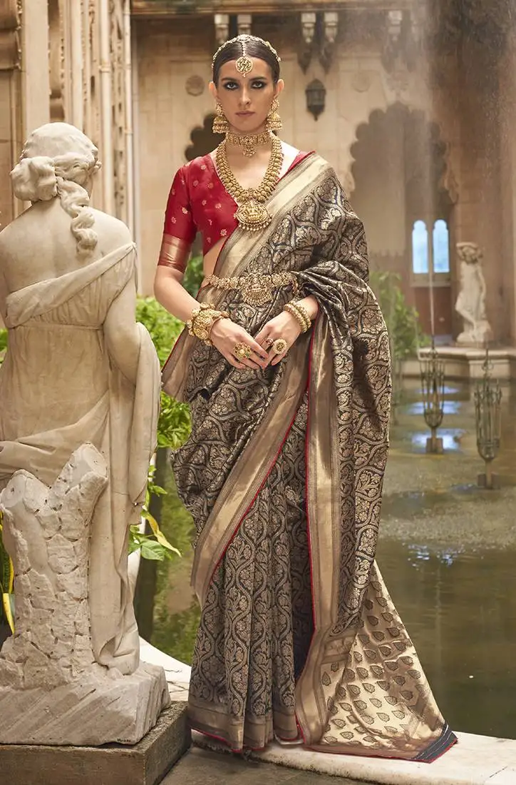 Banarasi silk blend jacquard work saree in black