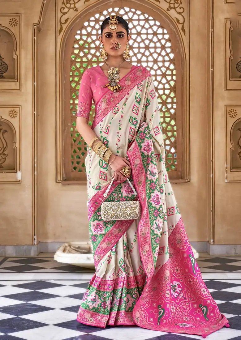 Banarasi silk blend weaving white saree