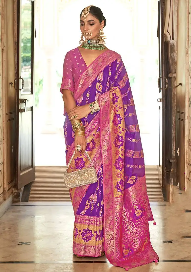 Banarasi silk blend weaving purple saree