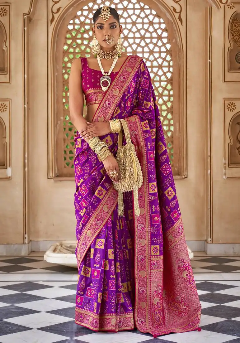 Banarasi silk blend weaving dark magenta saree