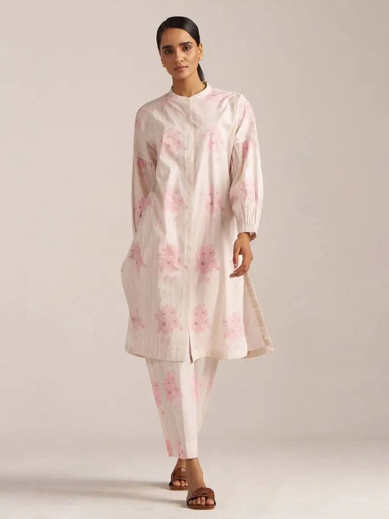 Powder pink and ivory pure cotton co-ord set