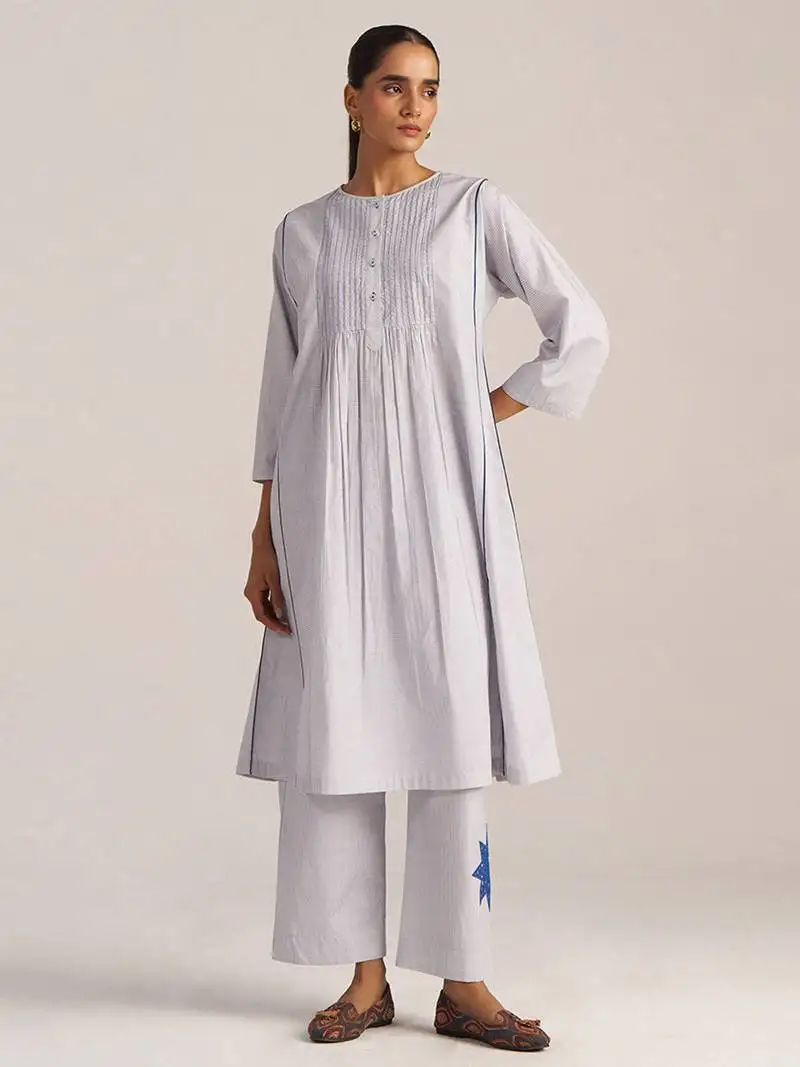 Blue checkered printed kurta set
