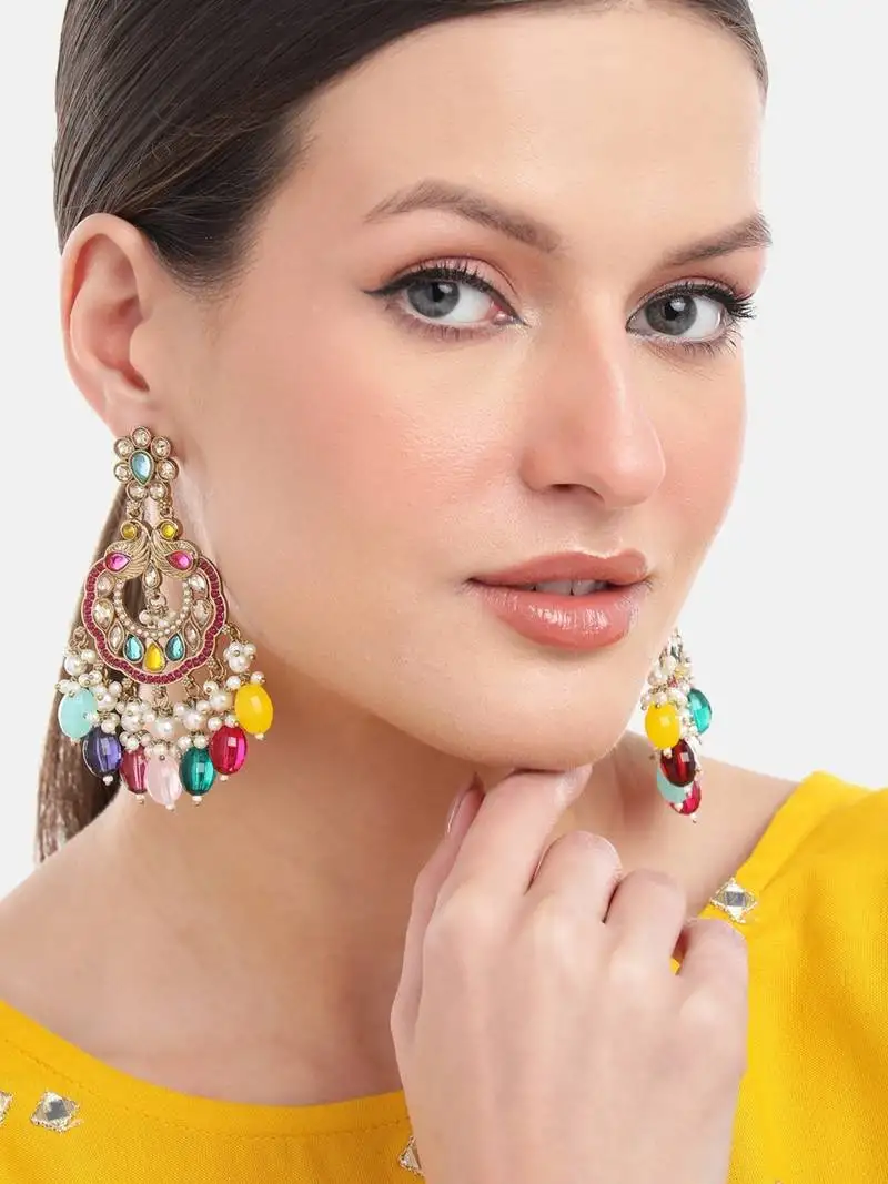 Contemporary beads & stones studded drop and dangler indian earrings