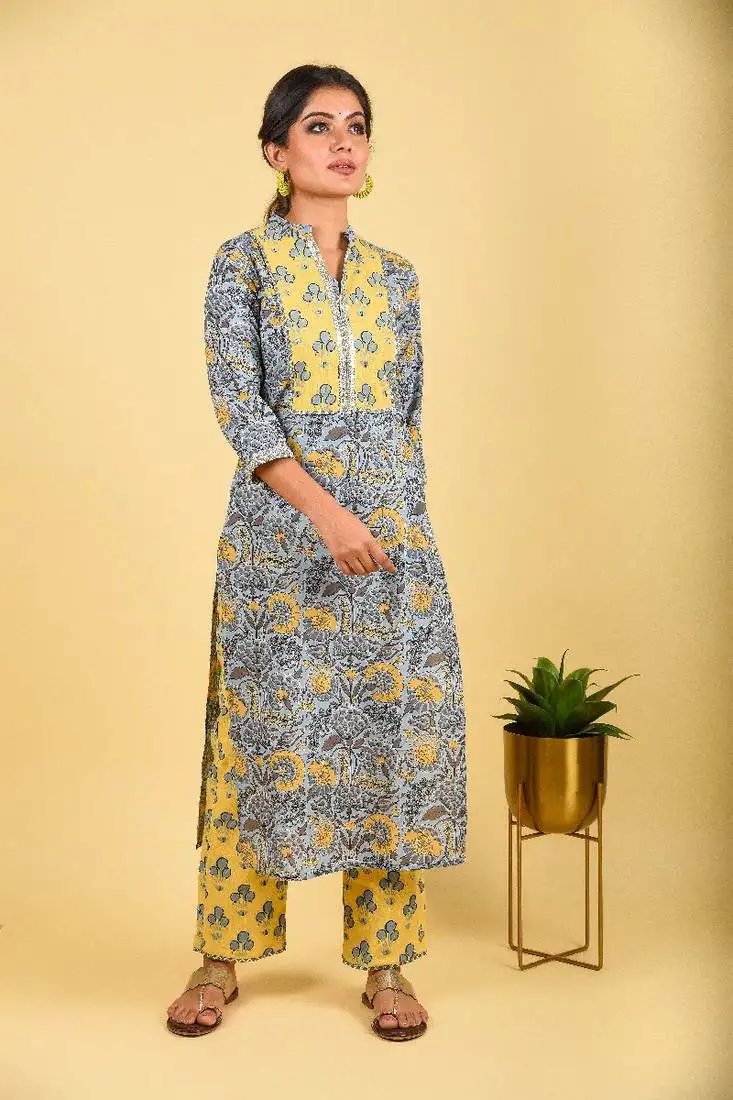 2-piece powder blue with lemon yellow yolk kurta sets