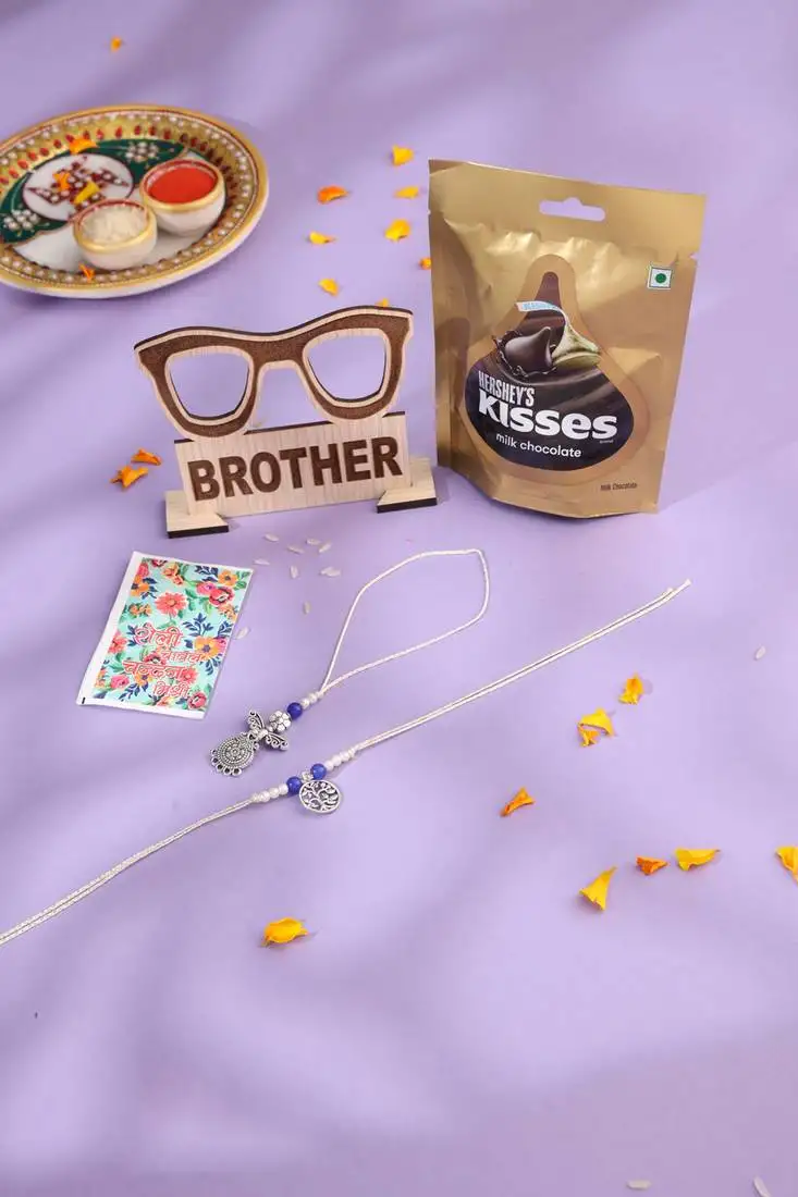 Set of 2 silver toned pearls & beads bhaiya bhabhi rakhi combo